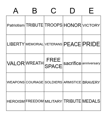 MEMORIAL DAY Bingo Card