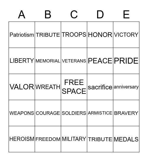 MEMORIAL DAY Bingo Card