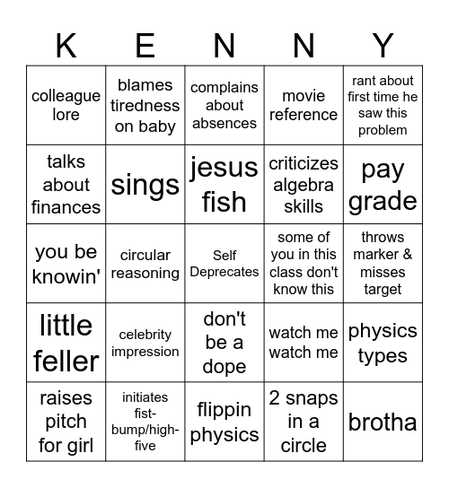 Coolidge Counter 5000 Bingo Card