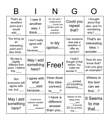 Academic Language Scrips Bingo Card