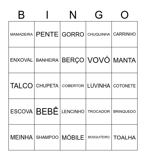 CHÁ DE BEBê Bingo Card