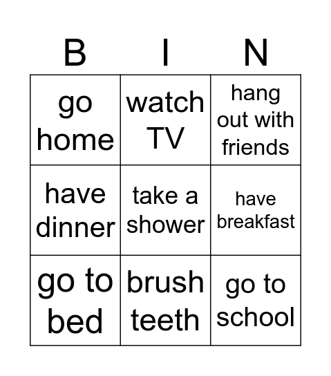 daily & free time activites Bingo Card