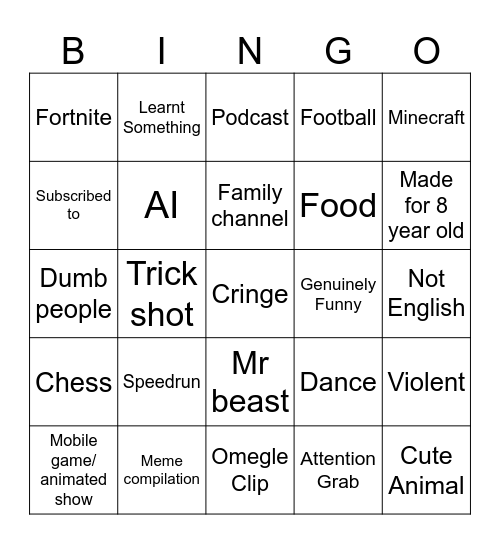 Untitled Bingo Card