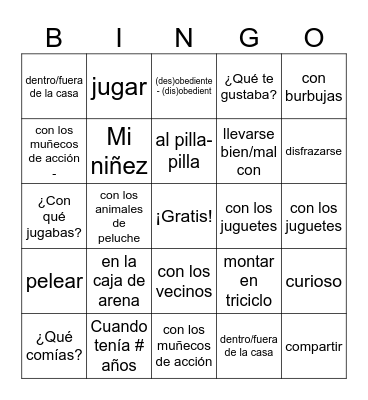 Mi Niñez Bingo Card