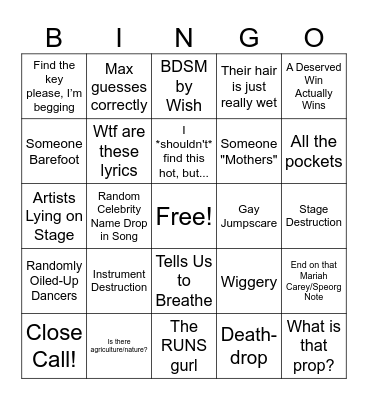 Eurovision Bingo Card