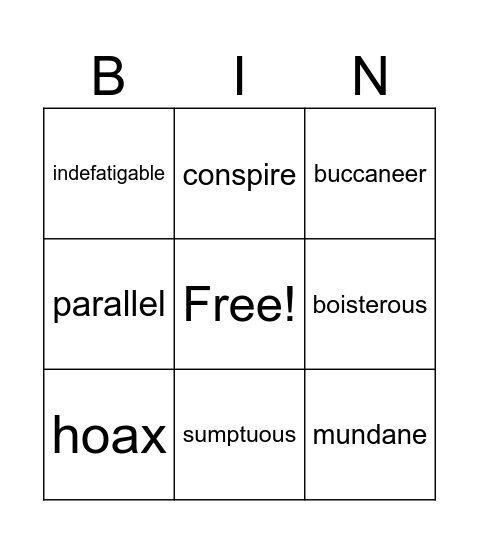 Vocabulary March 25 - 31 Bingo Card