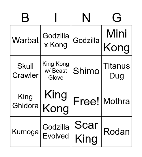 Kaiju Bingo Card