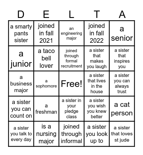 Delta Bingo Cards Bingo Card
