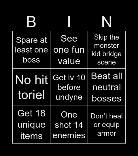 Undertale bingo Card