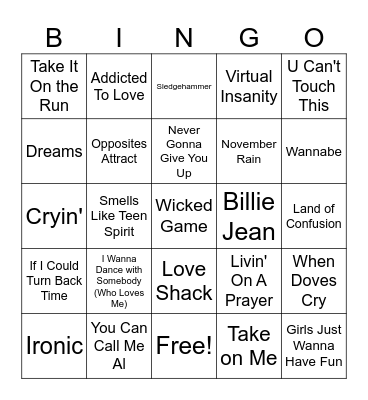 Famous "MTV Era" Music Videos Bingo Card