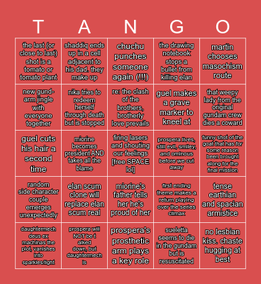 gundam witch predictions Bingo Card