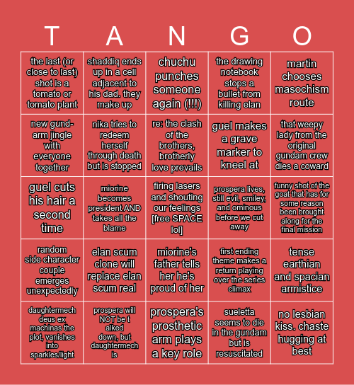 gundam witch predictions Bingo Card