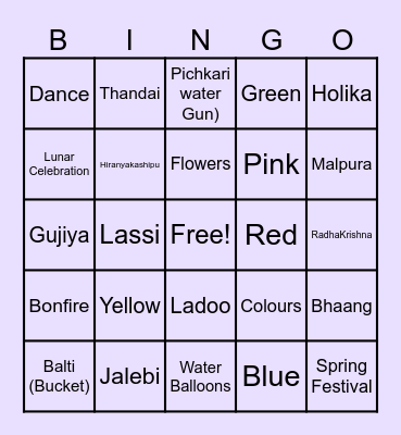 Holi Bingo Card