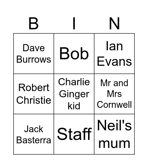 Briars Carvery Bingo Card