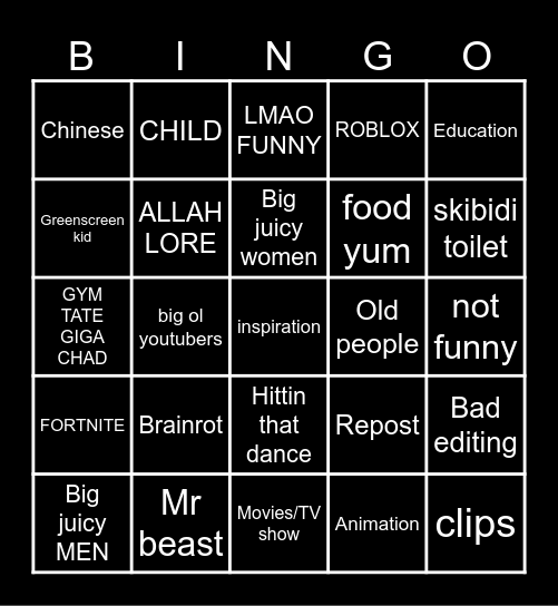 Youtube shorts bingo Card