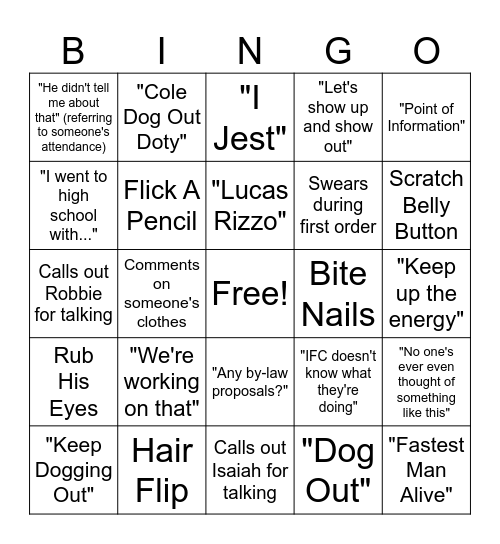 Tom Nitsch Bingo Card