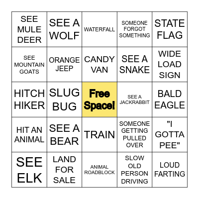 ROAD TRIP BINGO Card