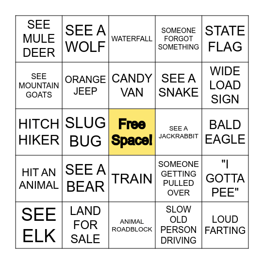 ROAD TRIP BINGO Card