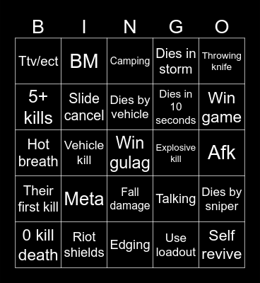 Warzone bingo Card