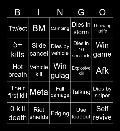 Warzone bingo Card