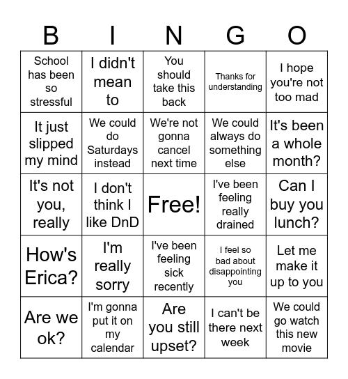 RSD Bingo Card