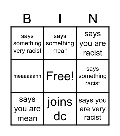 Racist Turk Bingo Card