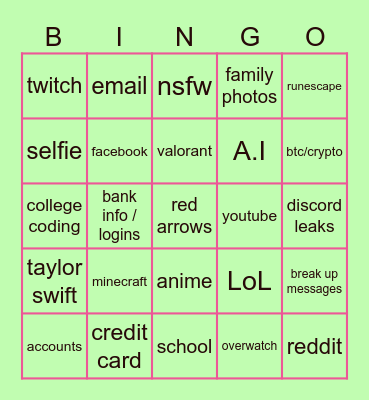 prnt.sc bingo! Bingo Card