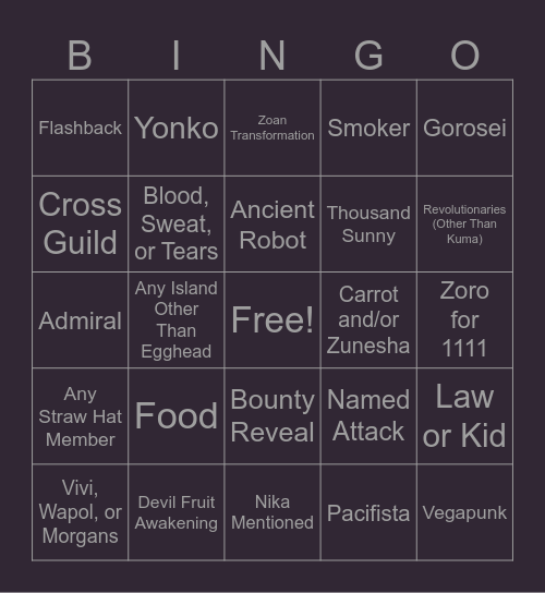 One Piece Chapter 1111 Bingo Card