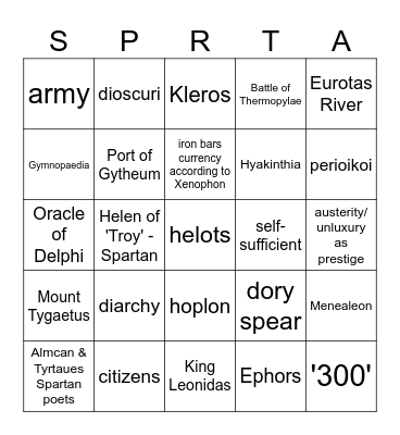 12 AH Sparta Bingo Card