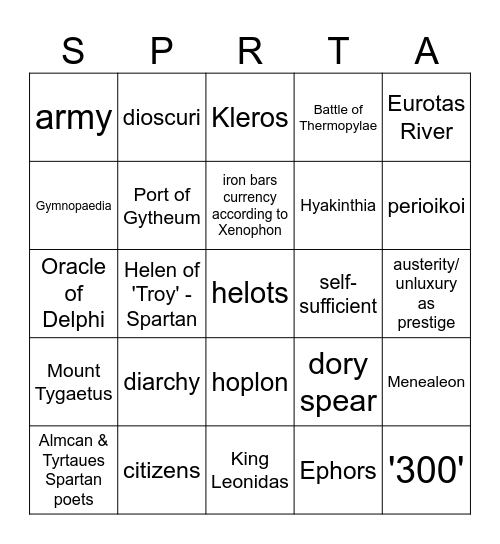12 AH Sparta Bingo Card
