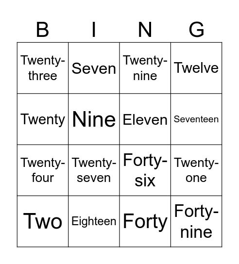 Numbers 1 - 50 Bingo Card