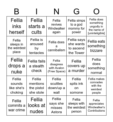 Fellia Bingo Card