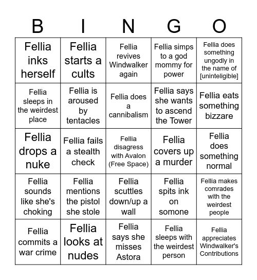 Fellia Bingo Card
