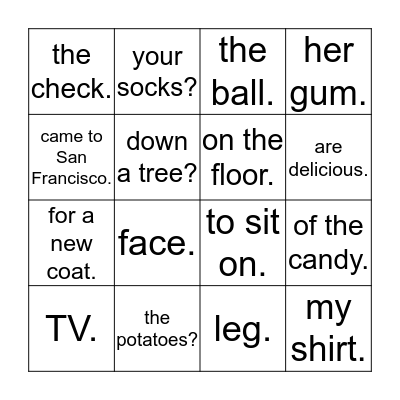 ch/sh Bingo Card
