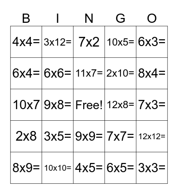 Multiplication Goldfish Bingo Card