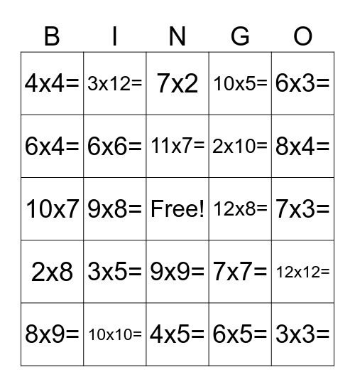 Multiplication Goldfish Bingo Card