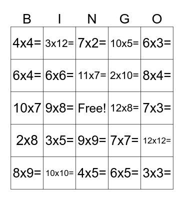 Multiplication Goldfish Bingo Card