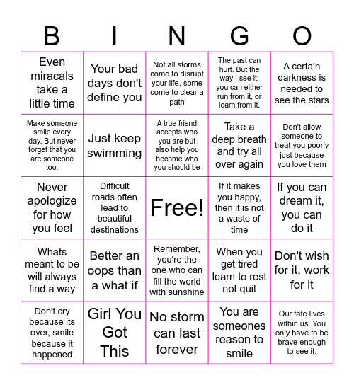 Motivational Bingo Card