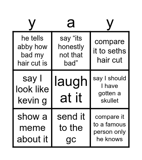 HOW WILL JONER MAKE FUN OF MY HAIR CUT Bingo Card