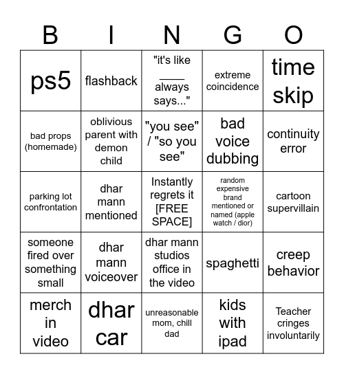 Dhar Mann Bingo v4 Bingo Card