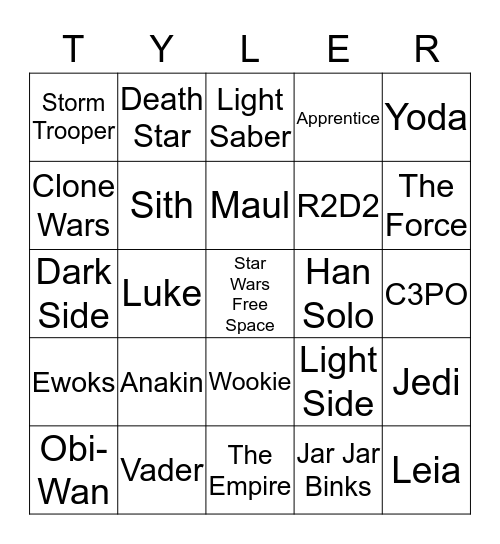 Star Wars Bingo Card