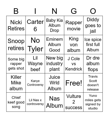 Rap 2024 Bingo Card