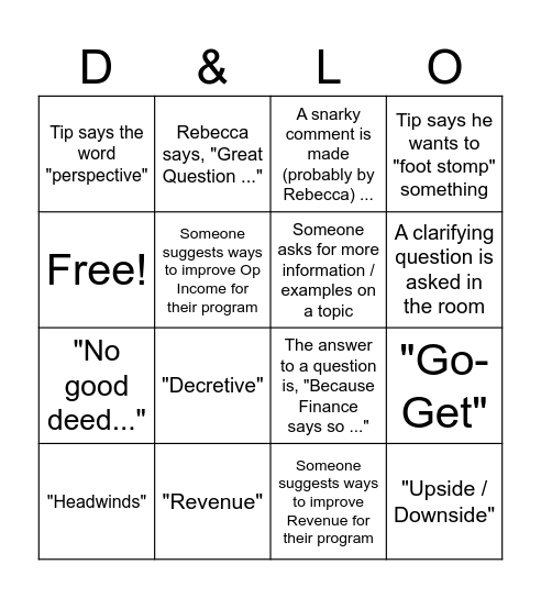 D&LO Portfolio Bingo Card