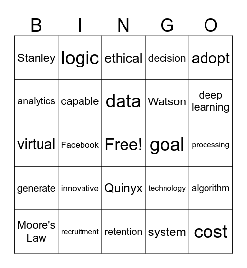 Artificial Intelligence Bingo Card