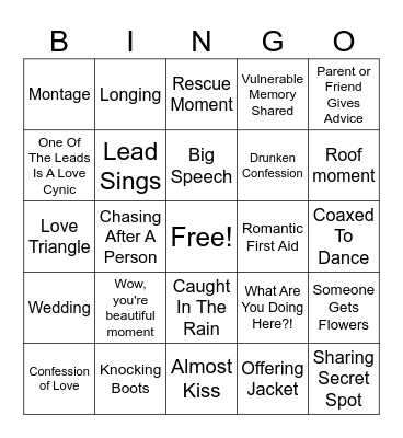 Rom Com Bingo Card