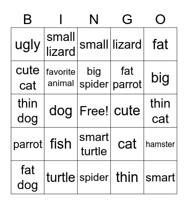 Boost Up 2: Unit 2 - Animal Friends Bingo Card