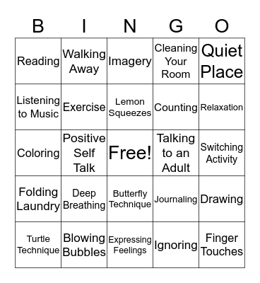 Coping Skills Bingo Card