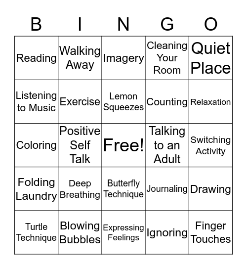 Coping Skills Bingo Card