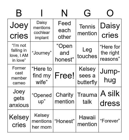 Bachelor Finale Bingo Card