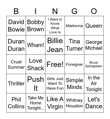 80s Pop Bingo Card